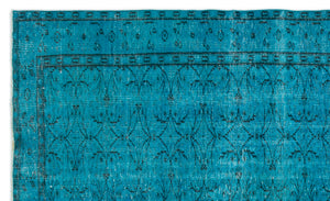 Turquoise Over Dyed Vintage Rug 5'10'' x 9'6'' ft 177 x 289 cm