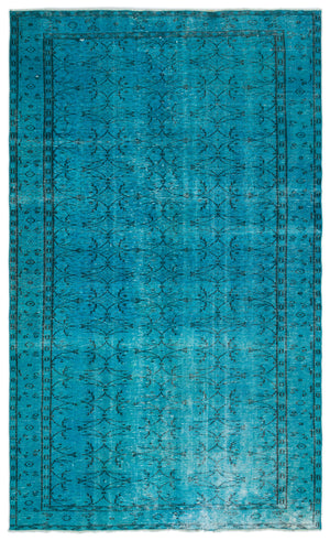 Turquoise Over Dyed Vintage Rug 5'10'' x 9'6'' ft 177 x 289 cm