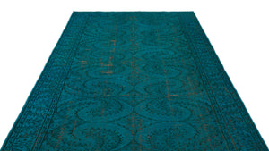 Turquoise Over Dyed Vintage Rug 5'11'' x 9'1'' ft 181 x 278 cm