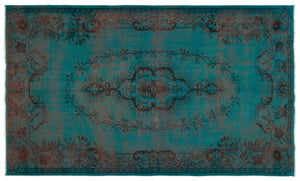Turquoise Over Dyed Vintage Rug 6'0'' x 9'9'' ft 183 x 297 cm