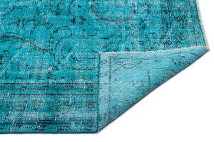 Turquoise Over Dyed Vintage Rug 5'4'' x 8'11'' ft 162 x 272 cm