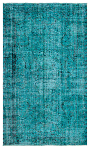 Turquoise Over Dyed Vintage Rug 5'4'' x 8'11'' ft 162 x 272 cm