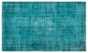 Turquoise Over Dyed Vintage Rug 5'4'' x 8'11'' ft 162 x 272 cm