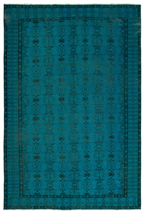 Turquoise Over Dyed Vintage Rug 6'4'' x 9'5'' ft 194 x 286 cm