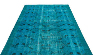 Turquoise  Over Dyed Vintage Rug 5'6'' x 8'8'' ft 168 x 264 cm