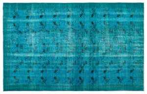 Turquoise  Over Dyed Vintage Rug 5'6'' x 8'8'' ft 168 x 264 cm