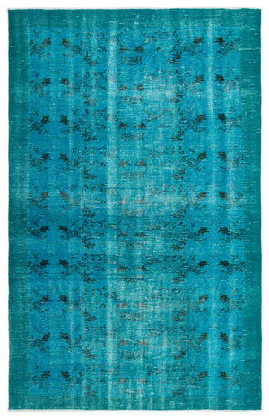 Turquoise  Over Dyed Vintage Rug 5'6'' x 8'8'' ft 168 x 264 cm