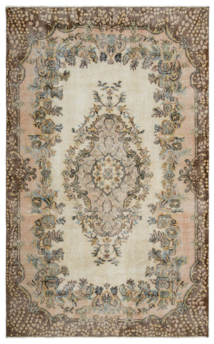 Beige Over Dyed Vintage Rug 5'7'' x 9'1'' ft 170 x 276 cm