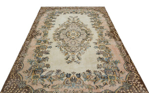 Beige Over Dyed Vintage Rug 5'7'' x 9'1'' ft 170 x 276 cm