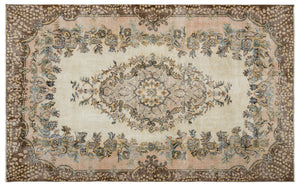 Beige Over Dyed Vintage Rug 5'7'' x 9'1'' ft 170 x 276 cm