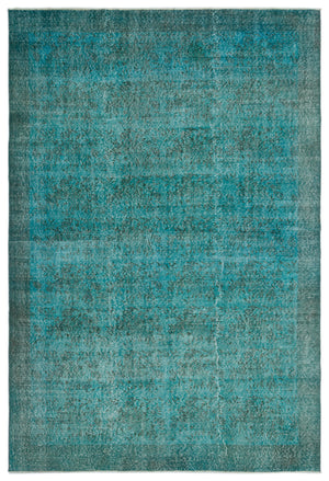 Turquoise Over Dyed Vintage Rug 6'11'' x 10'1'' ft 210 x 307 cm