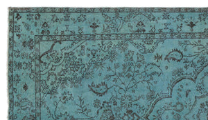 Turquoise Over Dyed Vintage Rug 5'5'' x 9'5'' ft 165 x 288 cm