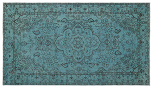 Turquoise Over Dyed Vintage Rug 5'5'' x 9'5'' ft 165 x 288 cm