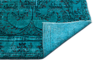 Turquoise  Over Dyed Vintage Rug 5'7'' x 8'5'' ft 169 x 257 cm