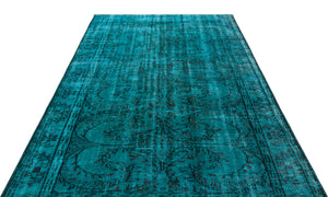 Turquoise  Over Dyed Vintage Rug 5'7'' x 8'5'' ft 169 x 257 cm