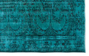 Turquoise  Over Dyed Vintage Rug 5'7'' x 8'5'' ft 169 x 257 cm
