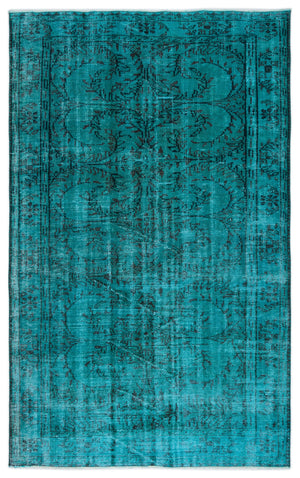 Turquoise  Over Dyed Vintage Rug 5'7'' x 8'5'' ft 169 x 257 cm