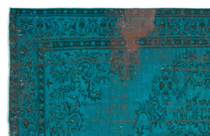 Turquoise Over Dyed Vintage Rug 5'9'' x 9'3'' ft 175 x 282 cm