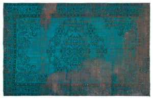 Turquoise Over Dyed Vintage Rug 5'9'' x 9'3'' ft 175 x 282 cm