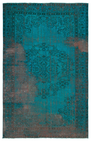 Turquoise Over Dyed Vintage Rug 5'9'' x 9'3'' ft 175 x 282 cm