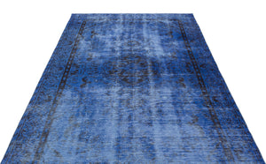 Blue Over Dyed Vintage Rug 5'2'' x 9'1'' ft 158 x 277 cm