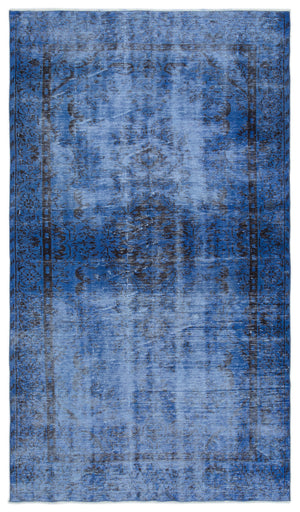 Blue Over Dyed Vintage Rug 5'2'' x 9'1'' ft 158 x 277 cm