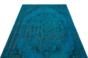 Turquoise Over Dyed Vintage Rug 5'4'' x 9'9'' ft 163 x 298 cm