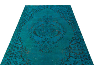 Turquoise Over Dyed Vintage Rug 4'8'' x 8'6'' ft 143 x 258 cm