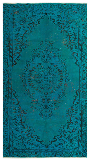 Turquoise Over Dyed Vintage Rug 4'8'' x 8'6'' ft 143 x 258 cm