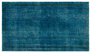 Turquoise Over Dyed Vintage Rug 4'9'' x 8'2'' ft 144 x 250 cm