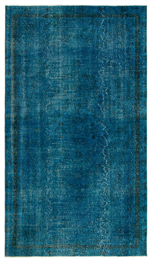 Turquoise Over Dyed Vintage Rug 4'9'' x 8'2'' ft 144 x 250 cm