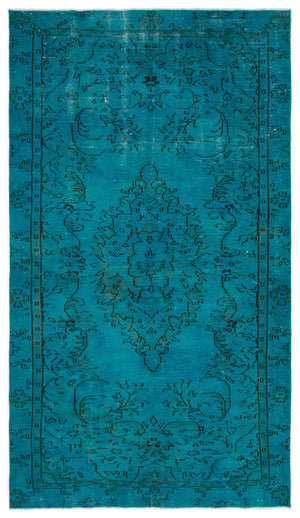 Turquoise Over Dyed Vintage Rug 5'5'' x 9'6'' ft 166 x 290 cm