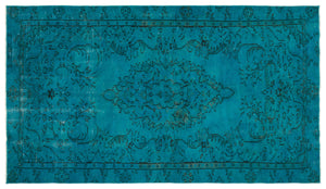 Turquoise Over Dyed Vintage Rug 5'5'' x 9'6'' ft 166 x 290 cm
