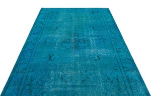 Turquoise Over Dyed Vintage Rug 5'5'' x 9'6'' ft 166 x 289 cm
