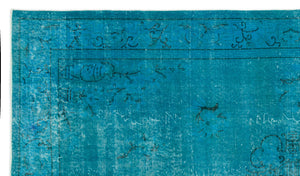 Turquoise Over Dyed Vintage Rug 5'5'' x 9'6'' ft 166 x 289 cm