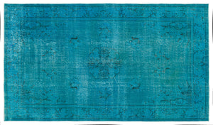 Turquoise Over Dyed Vintage Rug 5'5'' x 9'6'' ft 166 x 289 cm