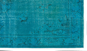 Turquoise Over Dyed Vintage Rug 5'5'' x 9'6'' ft 166 x 289 cm