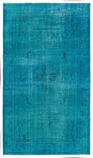 Turquoise Over Dyed Vintage Rug 5'5'' x 9'6'' ft 166 x 289 cm