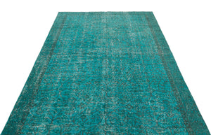 Turquoise  Over Dyed Vintage Rug 5'3'' x 8'4'' ft 161 x 255 cm