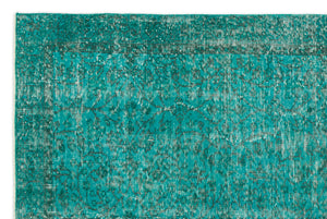 Turquoise  Over Dyed Vintage Rug 5'3'' x 8'4'' ft 161 x 255 cm