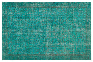 Turquoise  Over Dyed Vintage Rug 5'3'' x 8'4'' ft 161 x 255 cm