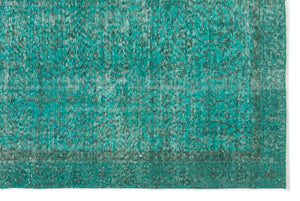 Turquoise  Over Dyed Vintage Rug 5'3'' x 8'4'' ft 161 x 255 cm