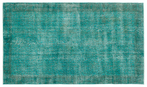 Turquoise  Over Dyed Vintage Rug 5'1'' x 8'9'' ft 154 x 266 cm