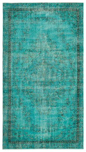 Turquoise Over Dyed Vintage Rug 5'7'' x 9'8'' ft 170 x 294 cm