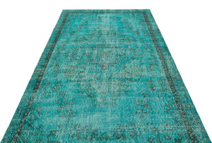 Turquoise Over Dyed Vintage Rug 5'7'' x 9'8'' ft 170 x 294 cm