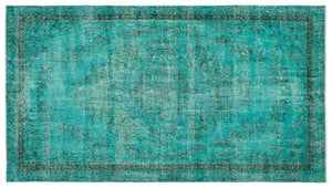Turquoise Over Dyed Vintage Rug 5'7'' x 9'8'' ft 170 x 294 cm