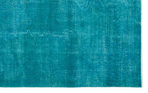 Turquoise Over Dyed Vintage Rug 5'1'' x 8'2'' ft 155 x 250 cm