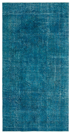 Turquoise Over Dyed Vintage Rug 4'10'' x 9'5'' ft 147 x 288 cm
