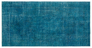 Turquoise Over Dyed Vintage Rug 4'10'' x 9'5'' ft 147 x 288 cm