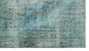 Turquoise Over Dyed Vintage Rug 5'3'' x 9'4'' ft 160 x 285 cm